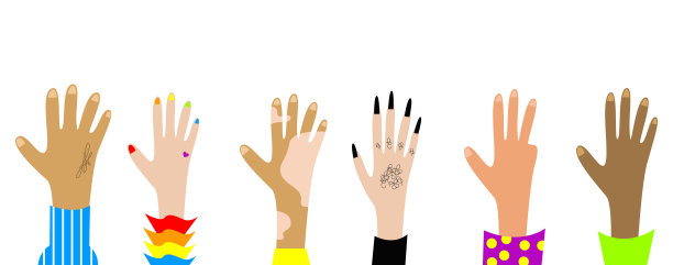 在白人背景下，多元种族的人们举起了手图片下载