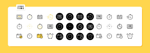 时间图标集。图标桌面闹钟，秒表，时间加速和日期等待。等概念。向量EPS 10图片下载