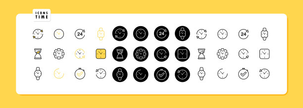 时间图标集。时钟，闹钟，重复时间，规范履行和腕表图标。等概念。24小时支持服务。向量EPS 10图片下载