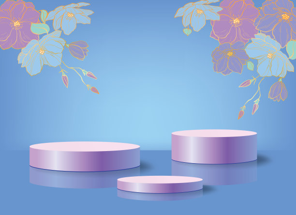 银色讲台背景与鲜花图片下载