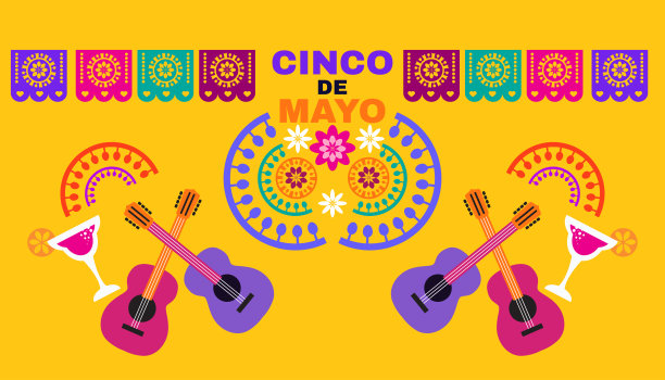 五月五日快乐海报与人物，帽子，胡椒，龙舌兰。图片下载