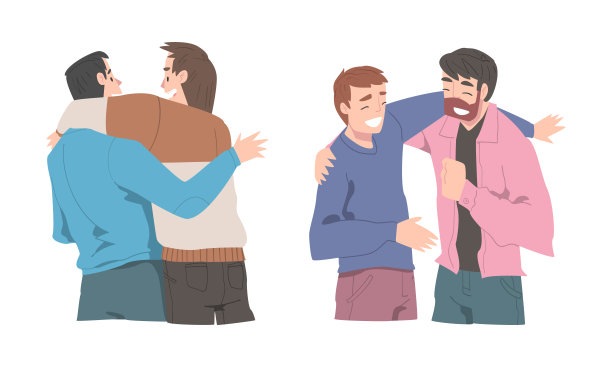 青年朋友聚会，拥抱，问候向量集图片下载