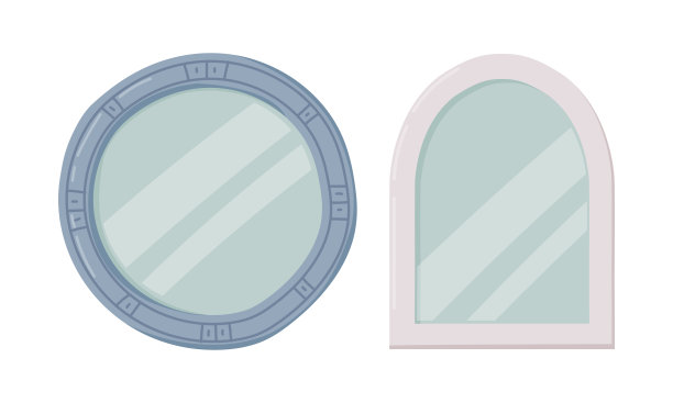 镜子作为浴室或盥洗室室内项目向量集图片下载