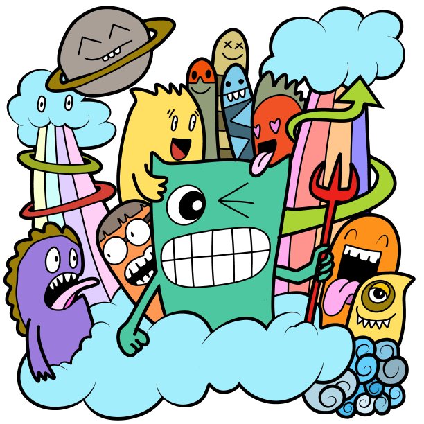 手绘插图，怪物涂鸦，手绘卡通怪物插图，卡通人群涂鸦手绘涂鸦风格。图片下载