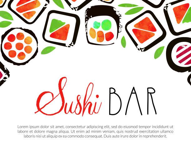 寿司吧设计与传统的日本菜米饭和海鲜矢量模板图片下载
