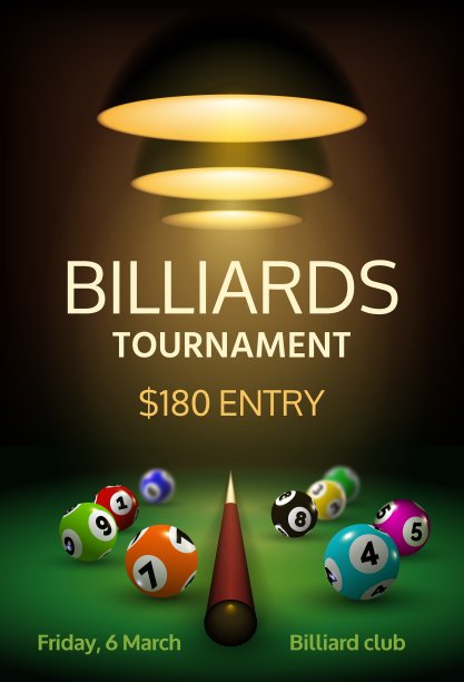 台球赛海报，绿色桌上有逼真的球和球杆。斯诺克或美国台球运动冠军事件3d矢量旗帜图片下载