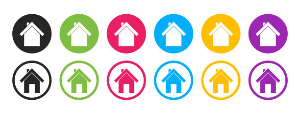主页。主页图标。主按钮孤立在白色背景上。象形图房子为网。平的象征。丰富多彩的标志为网站。向量图片下载