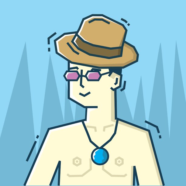 方形脸字符在僵硬的艺术风格插图图片下载