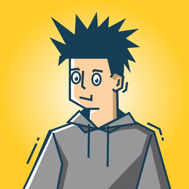 方形脸字符在僵硬的艺术风格插图图片下载