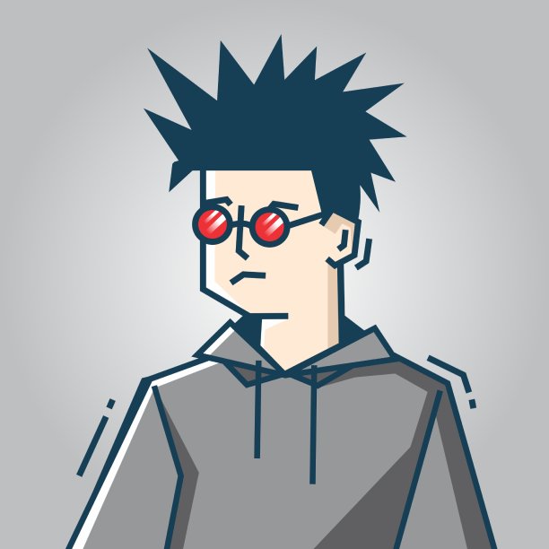 方形脸字符在僵硬的艺术风格插图图片下载