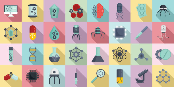 纳米技术图标集，平坦的风格图片下载