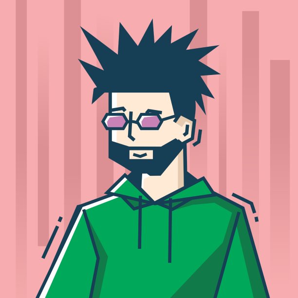 方形脸字符在僵硬的艺术风格插图图片下载