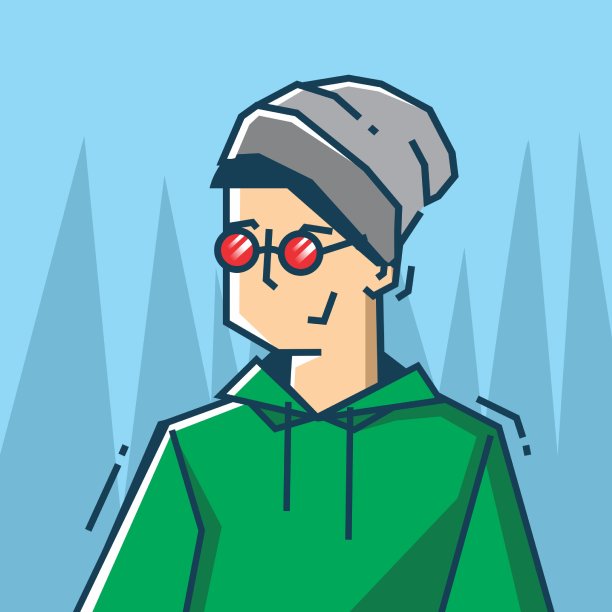 方形脸字符在僵硬的艺术风格插图图片下载