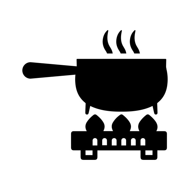 火，厨房，平底锅图标。黑色的矢量图形。图片下载