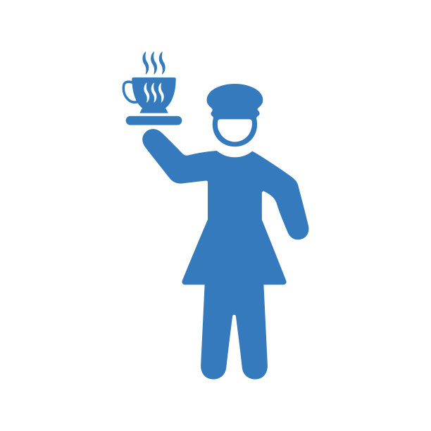 头,服务员图标。蓝色的设计。图片下载