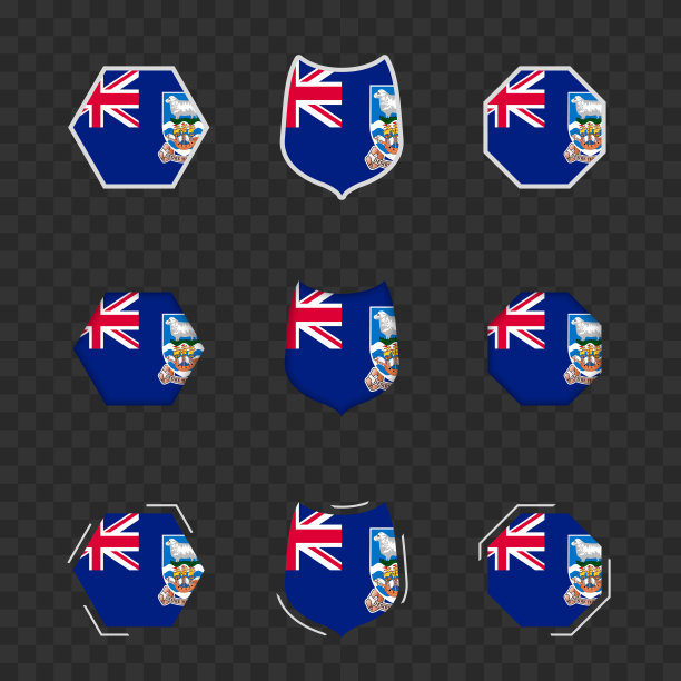 福克兰群岛的国家标志在黑色透明的背景上，福克兰群岛的矢量旗帜。图片下载