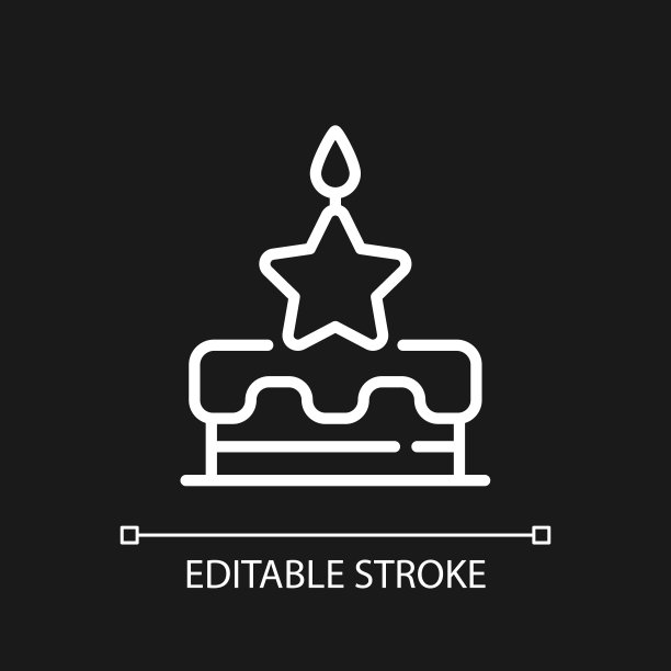 生日奖金像素完美的黑色主题白色线性图标图片下载