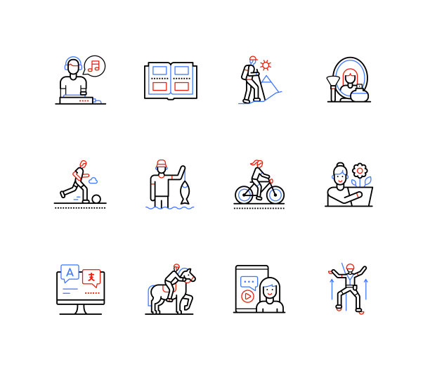 活跃的娱乐和运动线设计风格图标图片下载