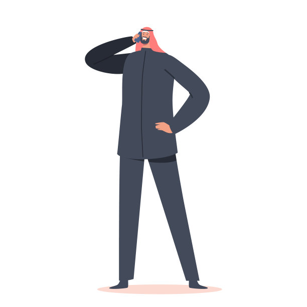 沙特男性角色商人孤立在白色背景。戴着传统头饰的阿拉伯商人图片下载