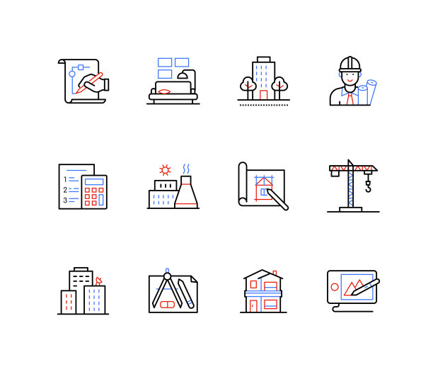 建筑和建筑线条设计风格图标图片下载