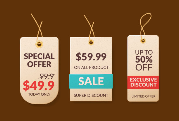 广告梅花头标签。摆动出售与热的价格和特价。促销的折扣价格标签图片下载
