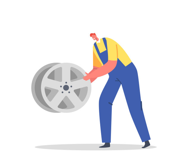 穿蓝色制服的人拿着轮胎准备上马或换车。加油站工作人员，汽车技师诊断和维修图片下载