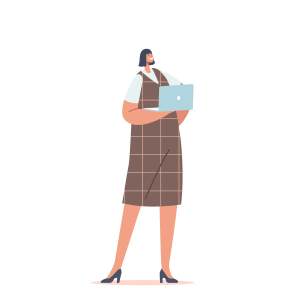 时尚的亚洲商业妇女穿着时髦的正式服装与笔记本电脑站。穿着休闲服装的年轻女性角色图片下载