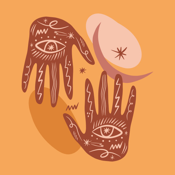 魔术波西米亚月亮手陶土矢量插图图片下载
