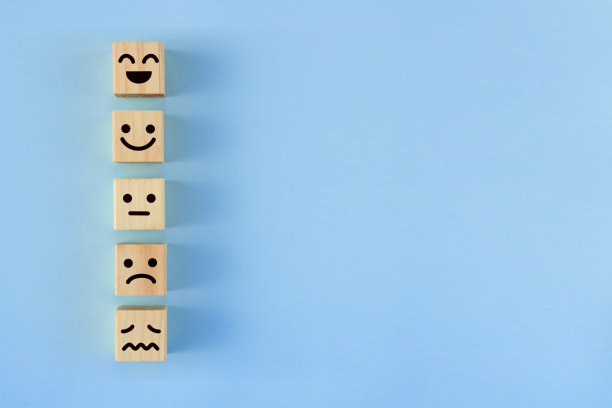 在积木上画上五个层次的表情。图片下载
