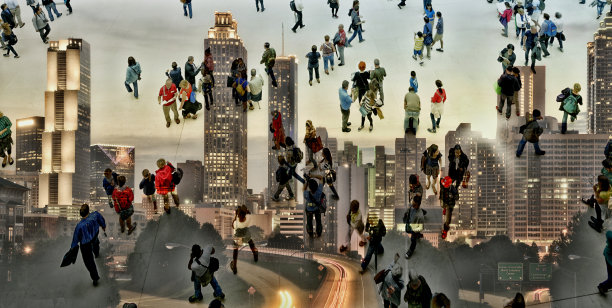 人们爬上摩天大楼的抽象形象。图片下载