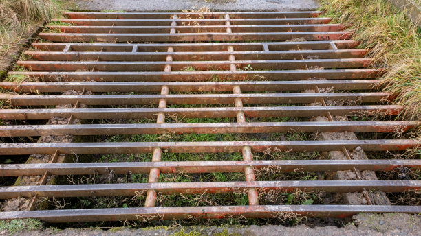 农场道路上锈迹斑斑的牛栅的特写图片下载
