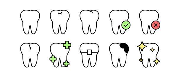 齿向量图标设置。牙齿，牙医，干净的标志图片下载