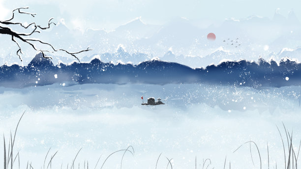 立冬冬天小雪冬至水墨古风山水素材图片