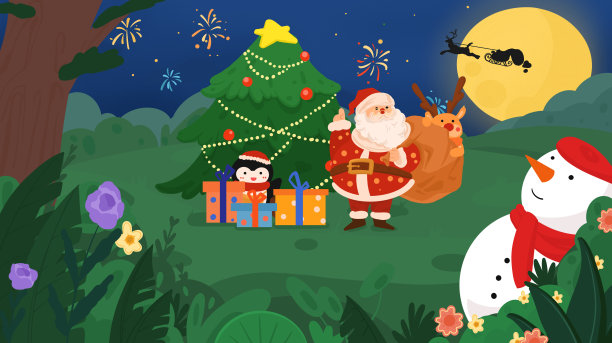 圣诞节冬天和小动物插画设计图片下载