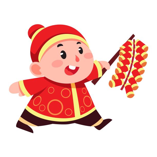 拎着鞭炮的男娃娃插画元素图片下载