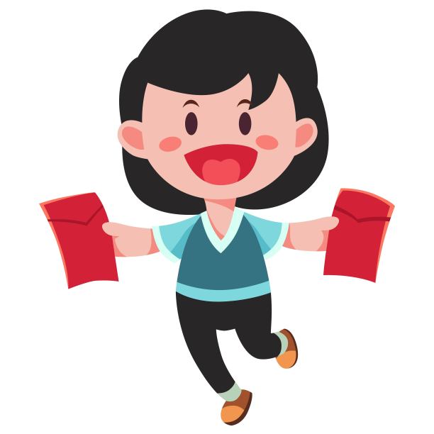 拿着两个红包跑来的女孩插画元素图片下载