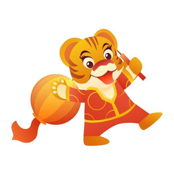 拎着大灯笼走来的老虎插画元素图片下载