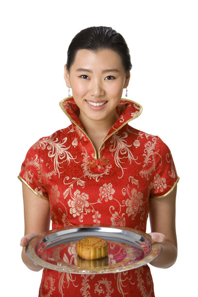 端月饼的服务员图片下载