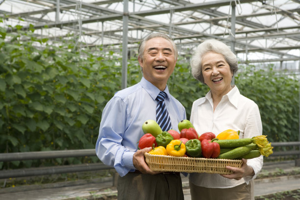 农场主夫妇手捧蔬菜图片下载