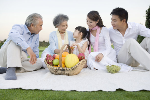全家人在草地上野餐图片下载