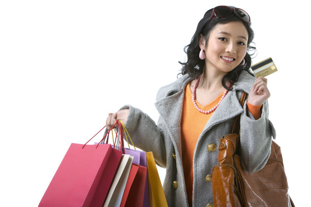 年轻女子信用卡购物图片下载