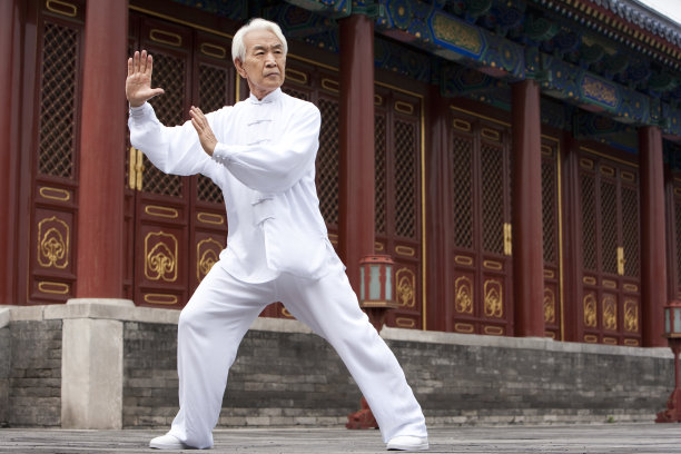 老年男子在天坛打太极图片下载