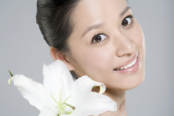 美女与花素材图片