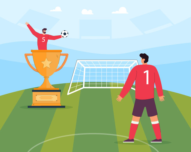 足球运动员看着父亲或教练在巨大的金杯图片下载