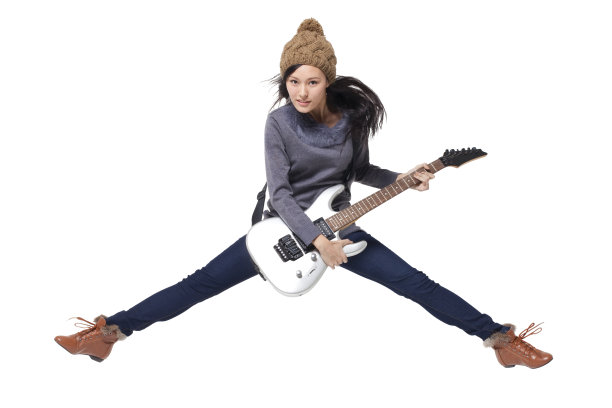 时尚青年女子和电吉他图片下载