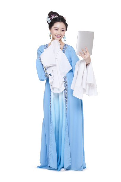 古装美女与平板电脑图片下载