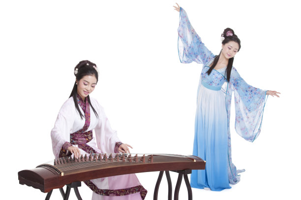 古装美女弹奏古筝伴舞图片下载