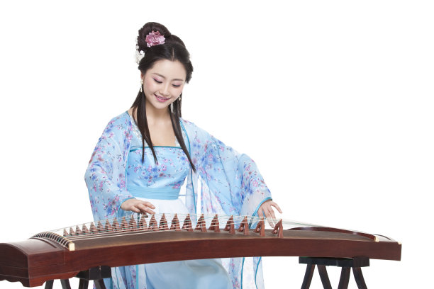 古装美女弹奏古筝图片下载