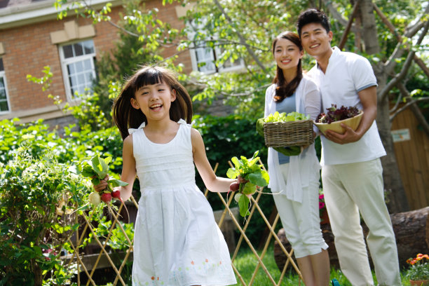 东方三口之家绿色生活图片下载