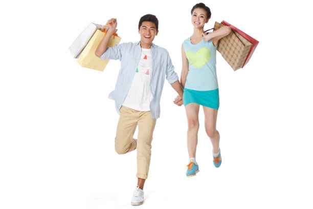 时尚活力的年轻情侣购物图片下载